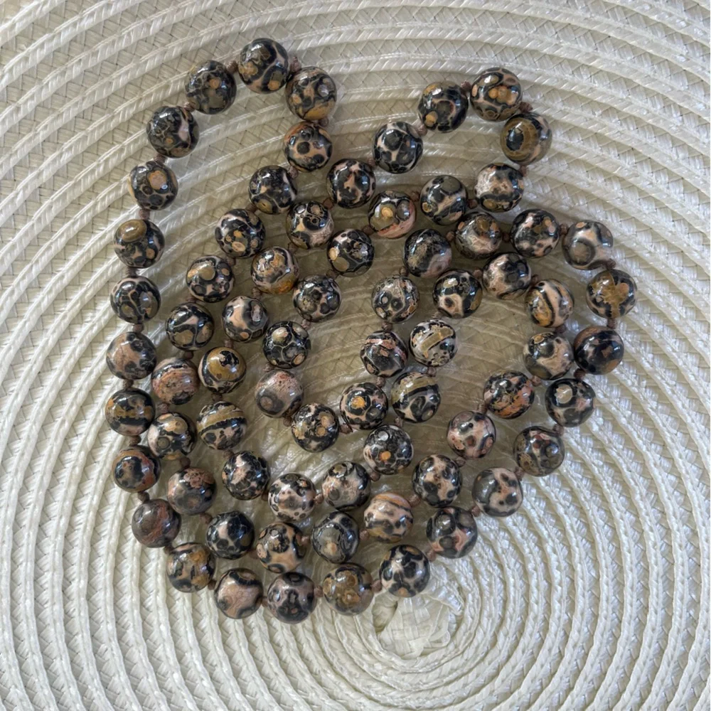 Leopard Skin Jasper Beaded Necklace – Stone Jewelry – Earth Tone Statement Piece